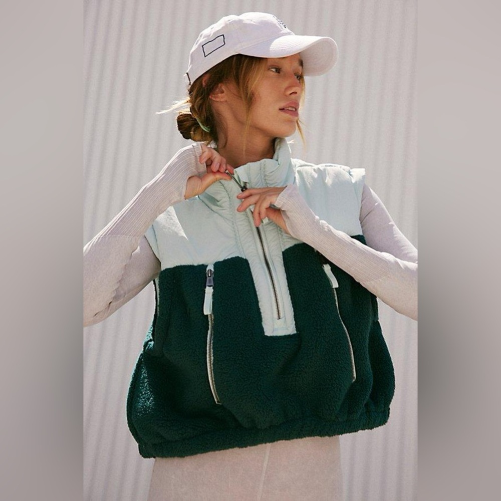 Free People Movement Journey Ahead Faux Shearling Vest Size L NWT Emerald Mint